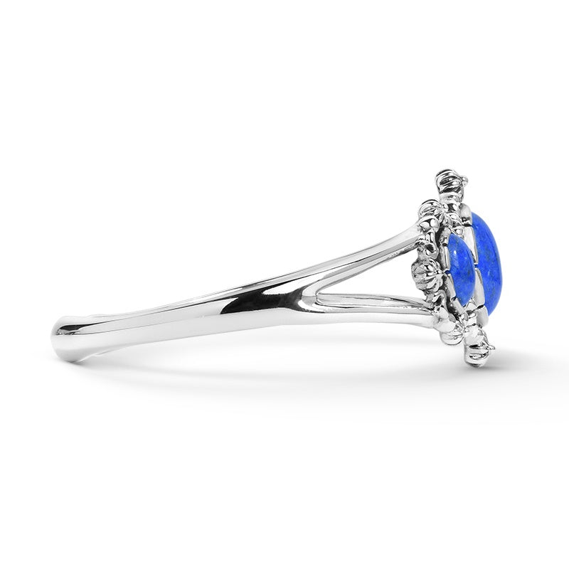 Sterling Silver Lapis Three-Stone Oval Gemstone Cuff Bracelet, Sizes Small to Large