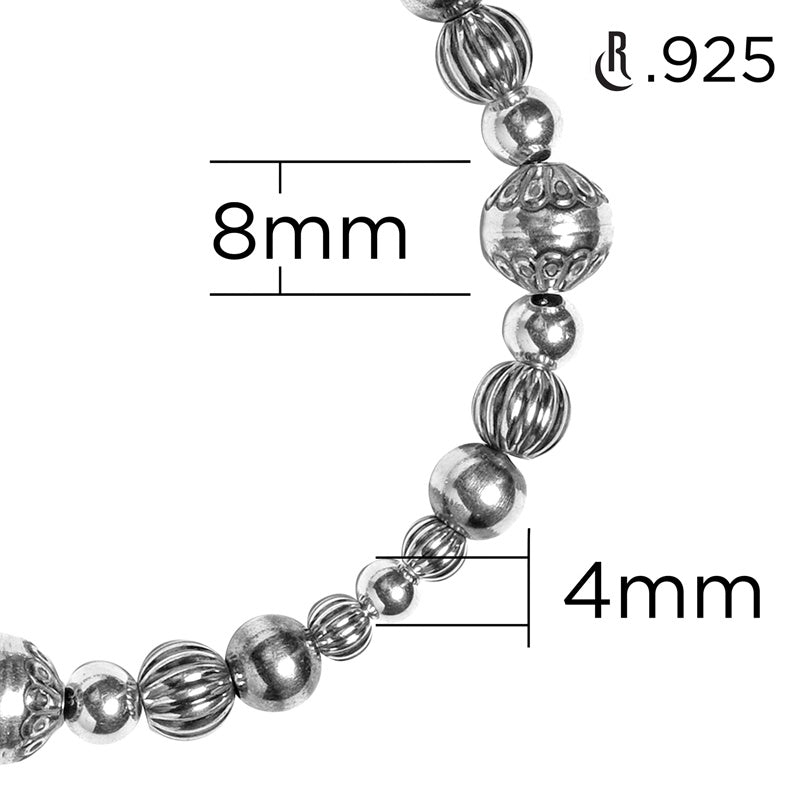 Sterling Silver Native Pearl Mixed Beads Toggle Bracelet Sizes Small to Large