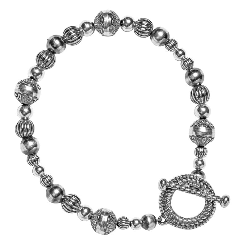 Sterling Silver Native Pearl Mixed Beads Toggle Bracelet Sizes Small to Large