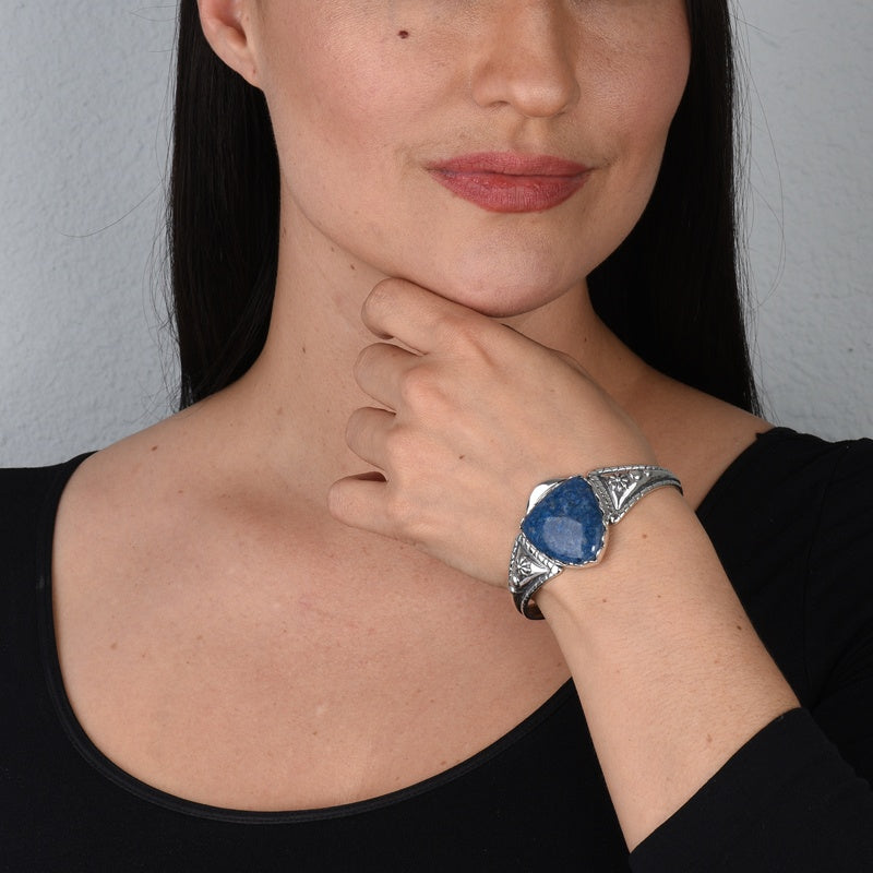 Sterling Silver Blue Lapis Arrowhead Gemstone Cuff Bracelet Sizes Small to Large