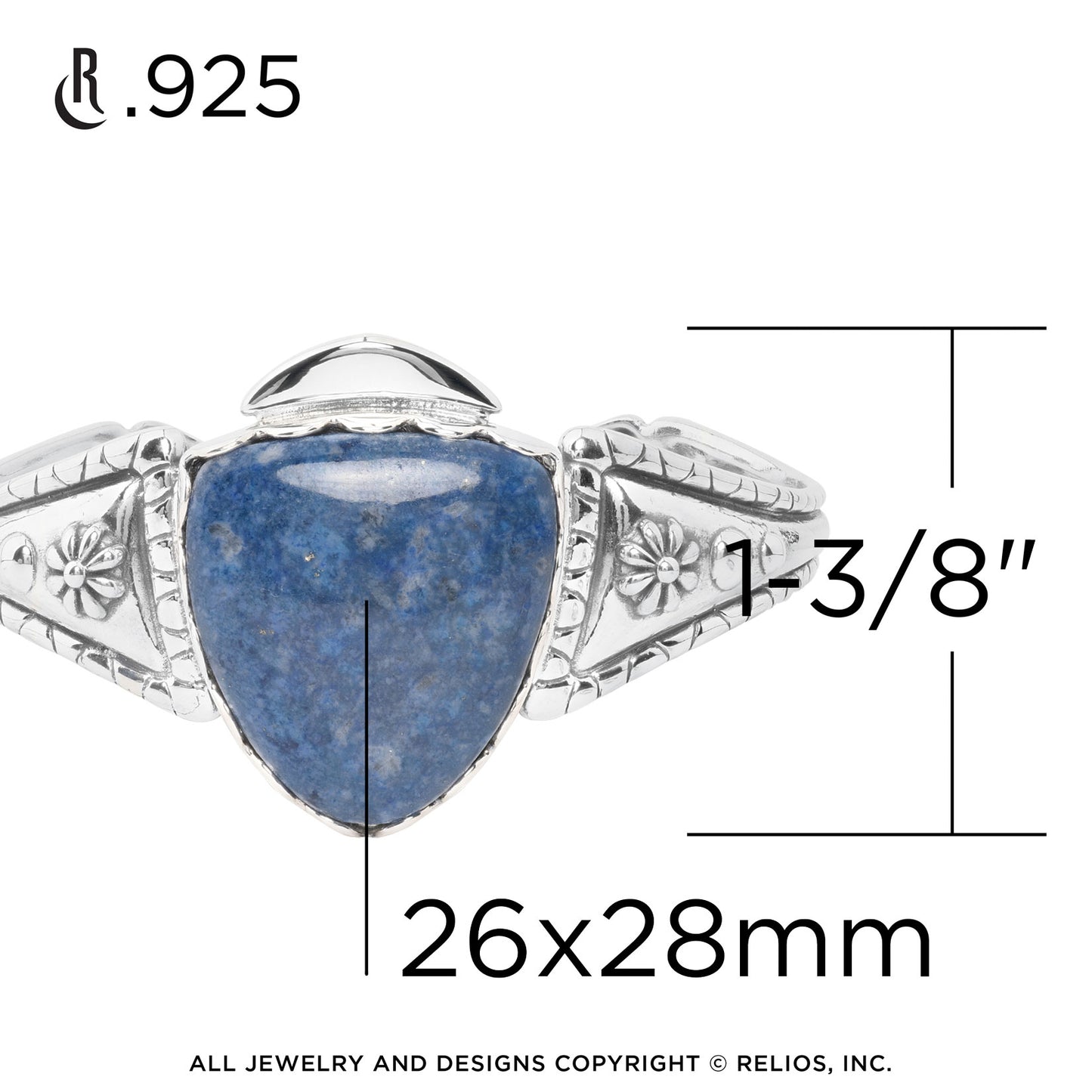 Sterling Silver Blue Lapis Arrowhead Gemstone Cuff Bracelet Sizes Small to Large