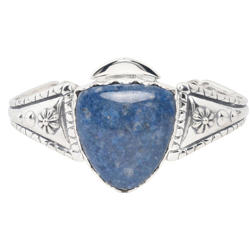 Sterling Silver Blue Denim Lapis Arrowhead Gemstone Cuff Bracelet Size S, M, L