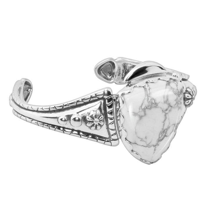 Sterling Silver White Howlite Arrowhead Cuff Bracelet, Sizes Small to Large