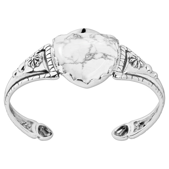 Sterling Silver White Howlite Arrowhead Cuff Bracelet, Sizes Small to Large