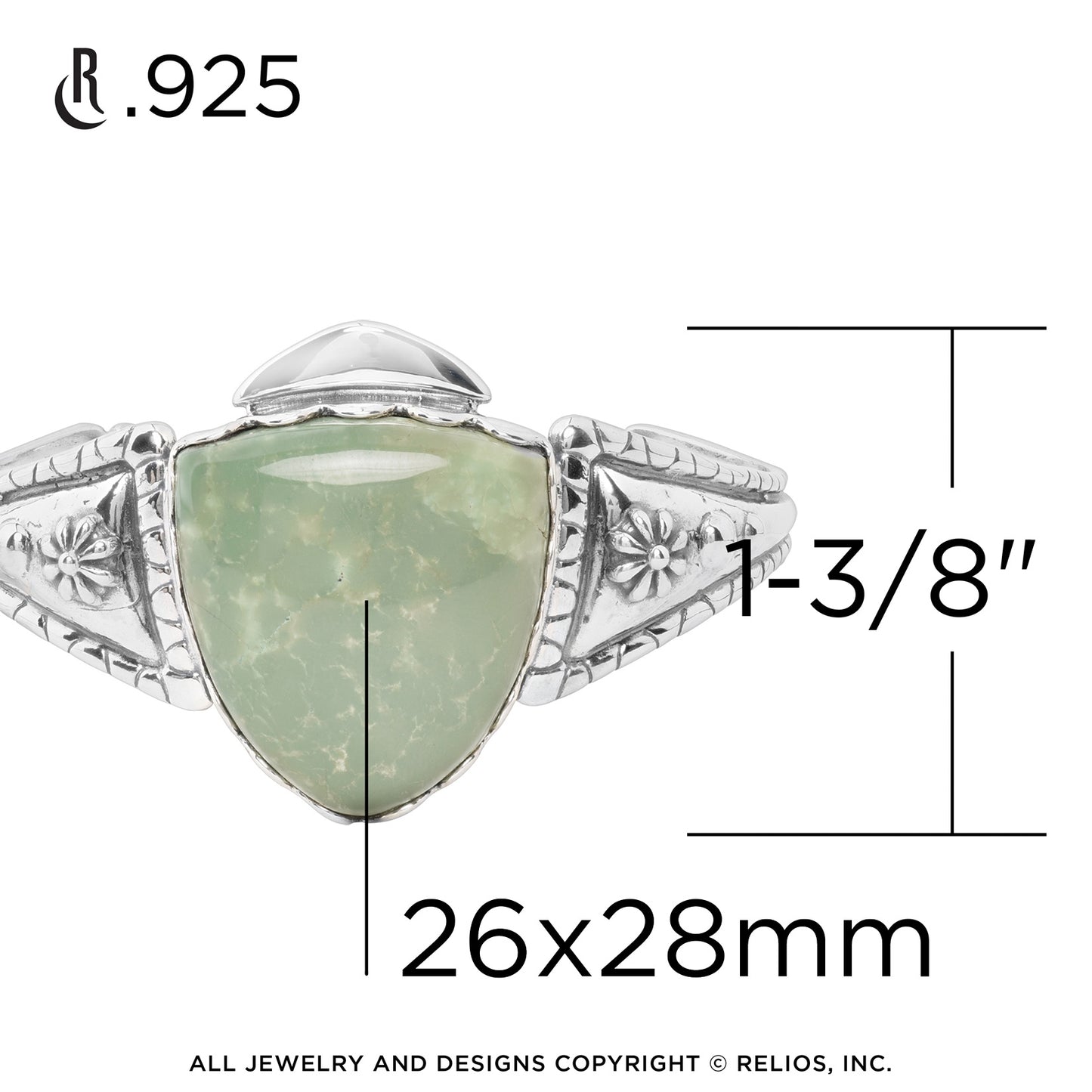 Sterling Silver Green Turquoise Arrowhead Cuff Bracelet Sizes Small to Large