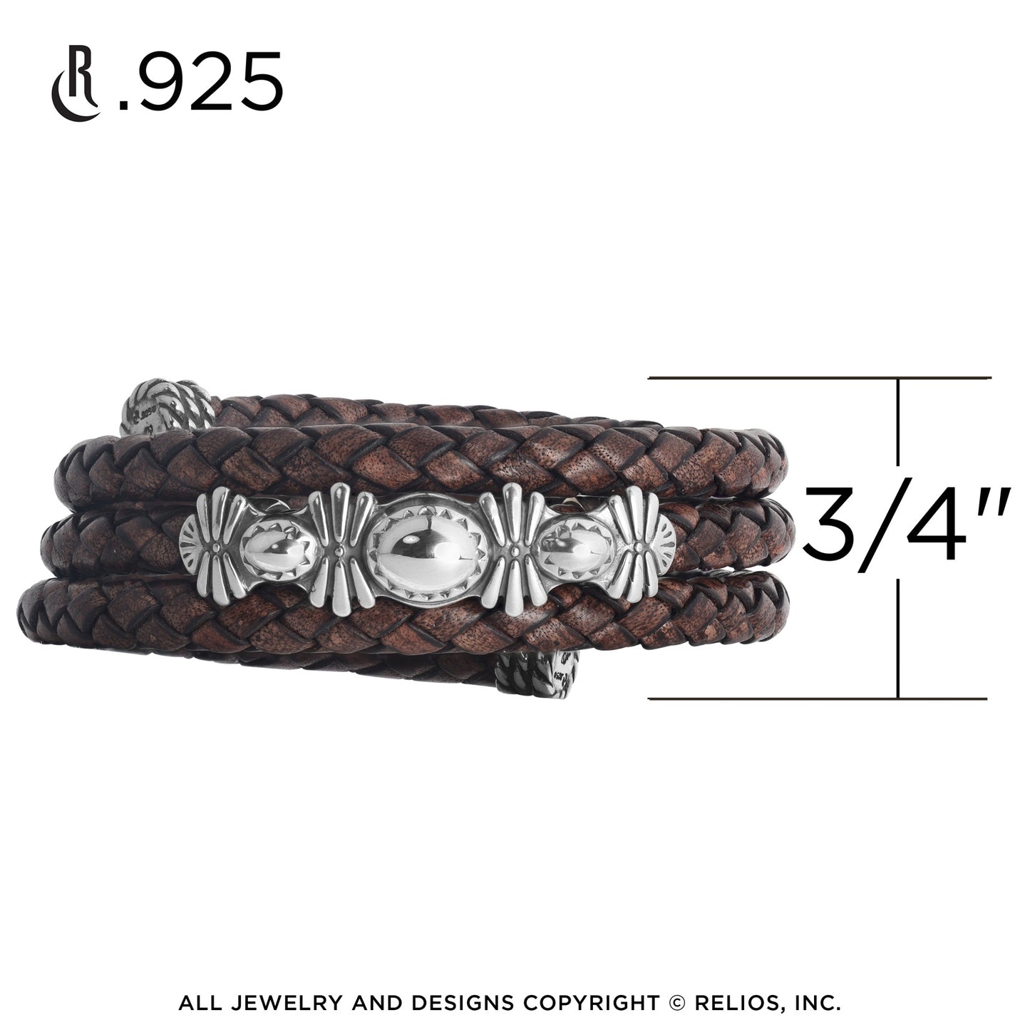 Sterling Silver Brown Braided Leather Coil Wrap Bracelet, One Size Fits Most