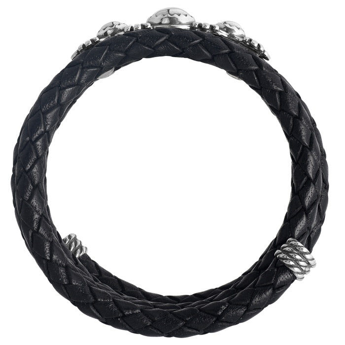 Sterling Silver Black Braided Leather Coil Wrap Bracelet One Size Fits Most