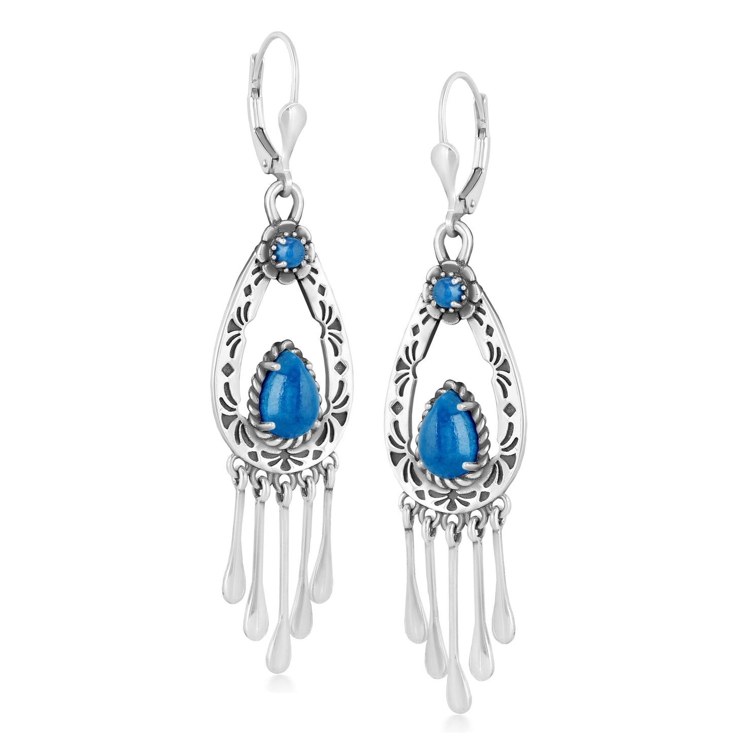 Sterling Silver Lapis Pear-Cut Lever Back Dangle Earrings