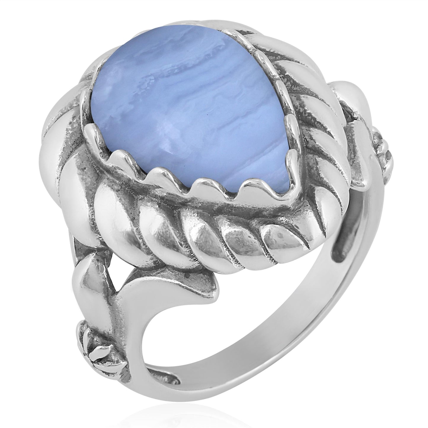 Sterling Silver Blue Lace Agate Pear Cut Rope Ring