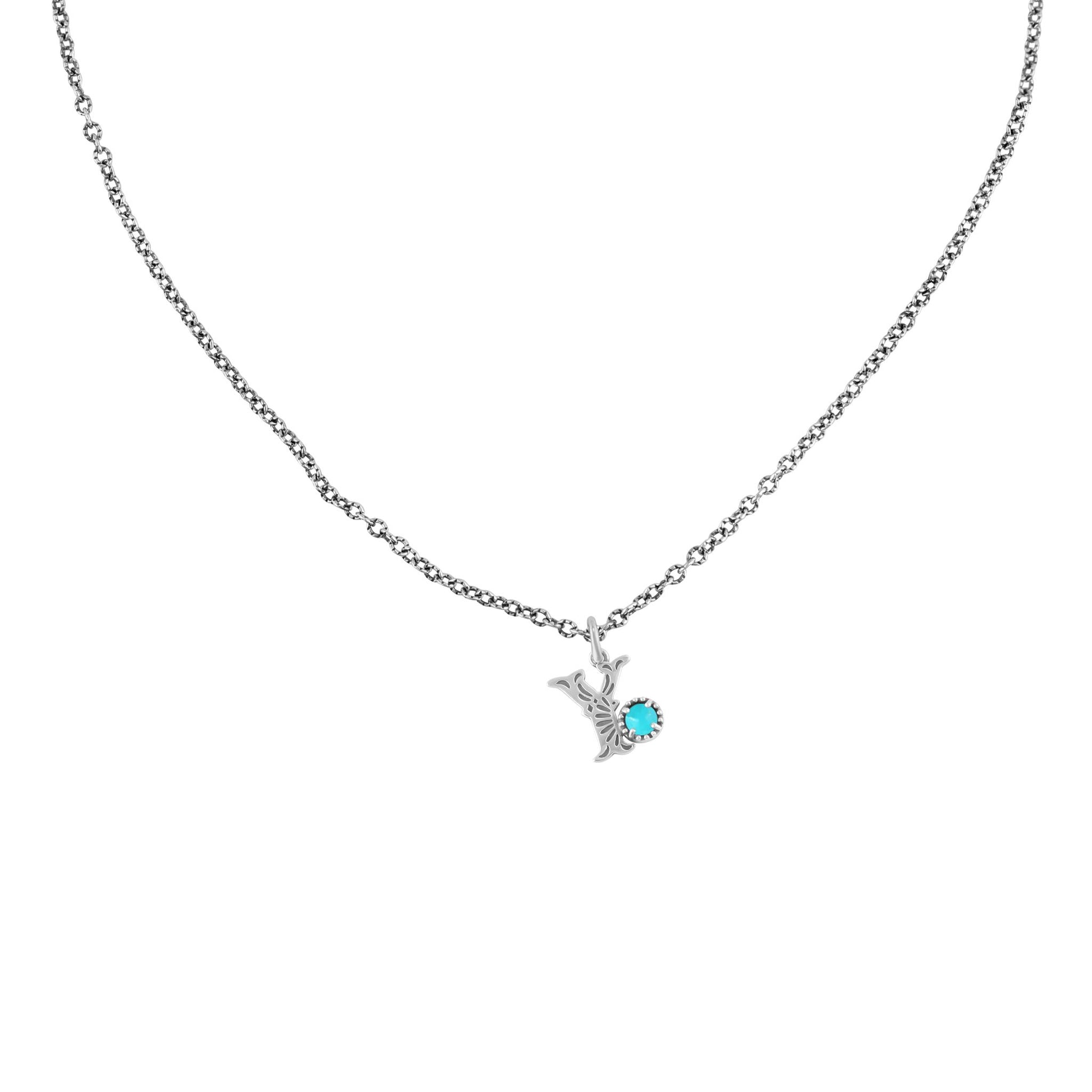 Sterling Silver Sleeping Beauty Turquoise Initial "Y" Pendant and Chain Necklace, 17 to 20 Inches