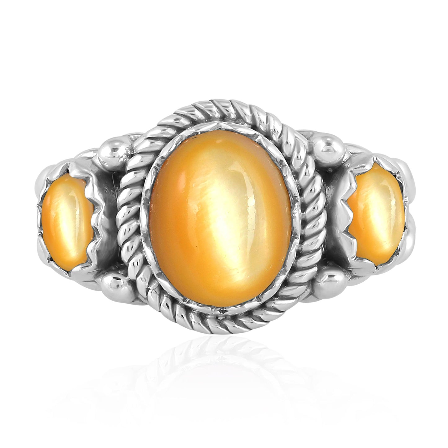 Sterling Silver Yellow Mother of Pearl 3-Stone Ring