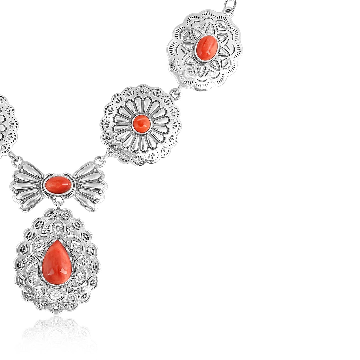Sterling Silver Red Spiny Oyster Concha Statement Necklace