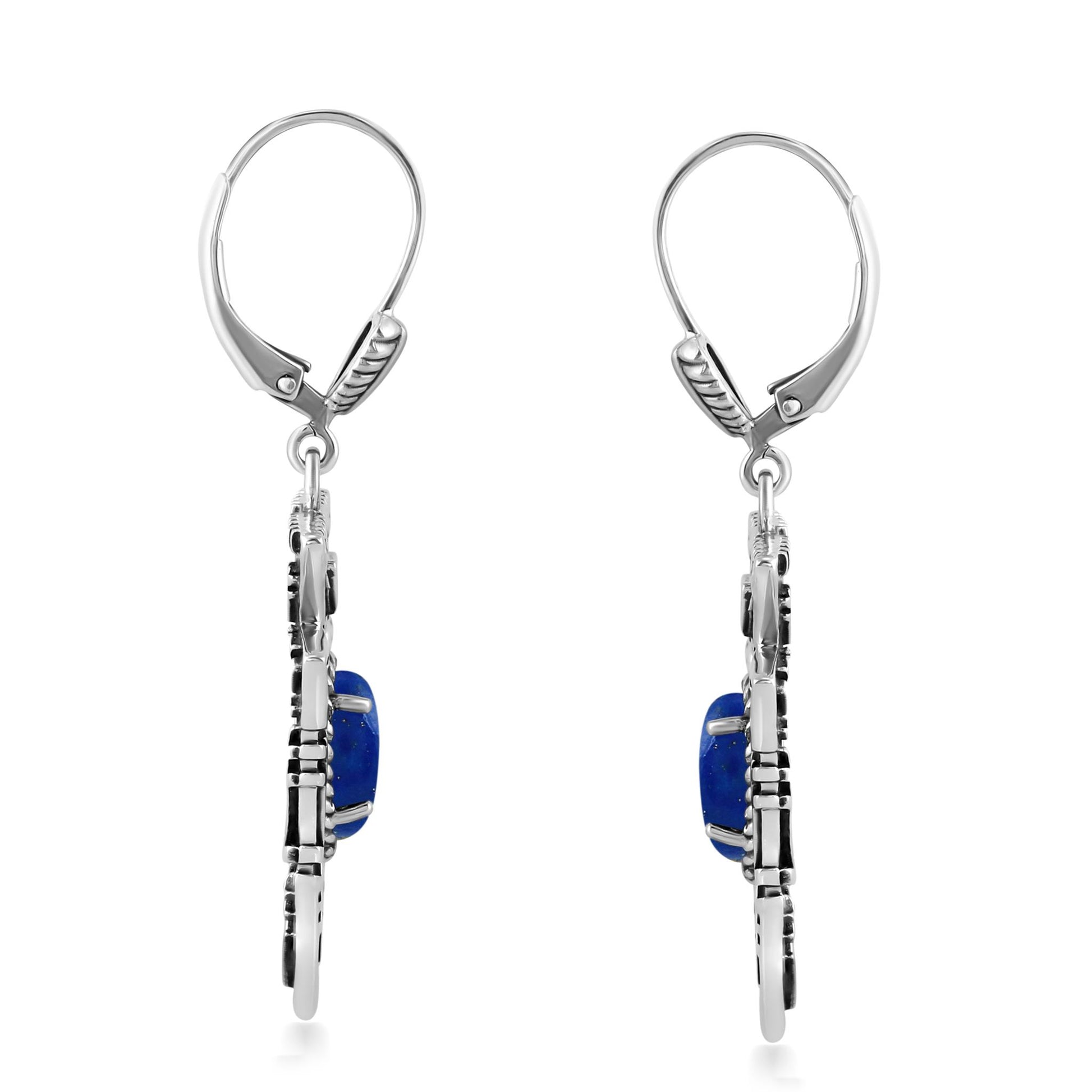 Sterling Silver Lapis Arrowhead Lever Back Earrings