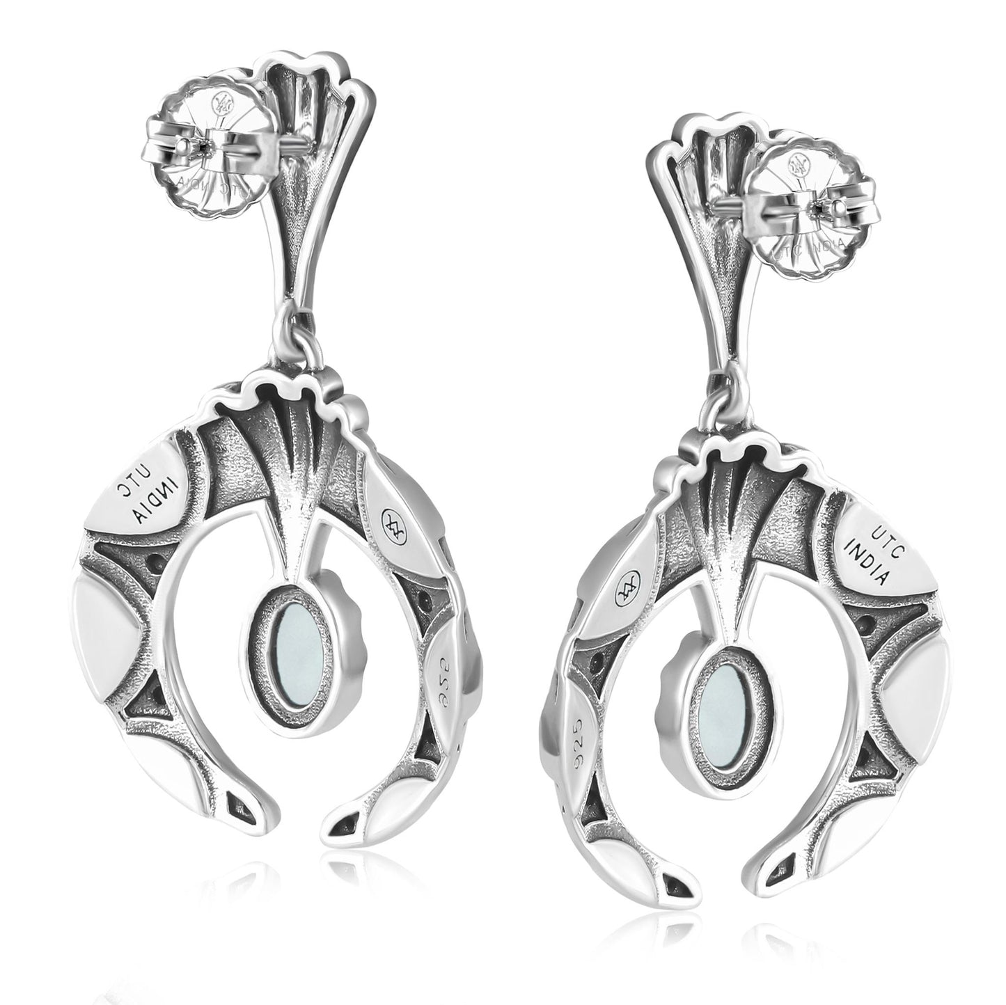 Sterling Silver Mother of Pearl Fritz Casuse Oval Gemstone Naja Earrings