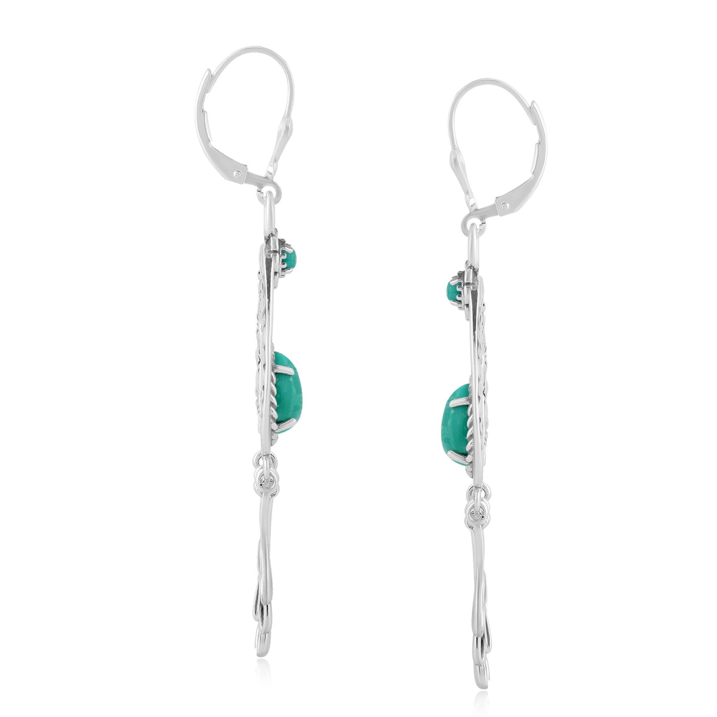 Sterling Silver Green Turquoise Pear-Cut Lever Back Dangle Earrings