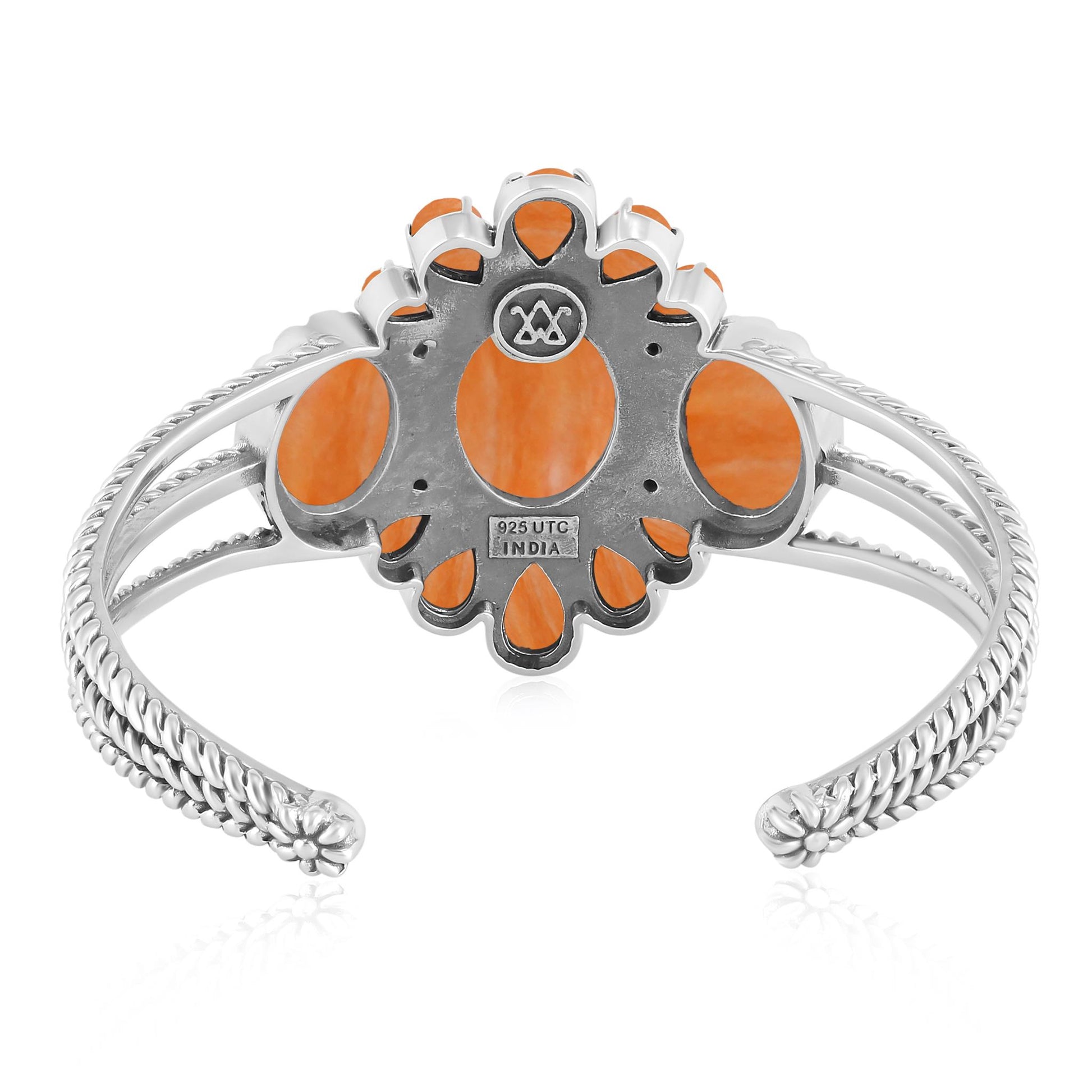 EXCLUSIVELY OURS! Sterling Silver Oval and Pear Orange Spiny Oyster Cuff Bracelet