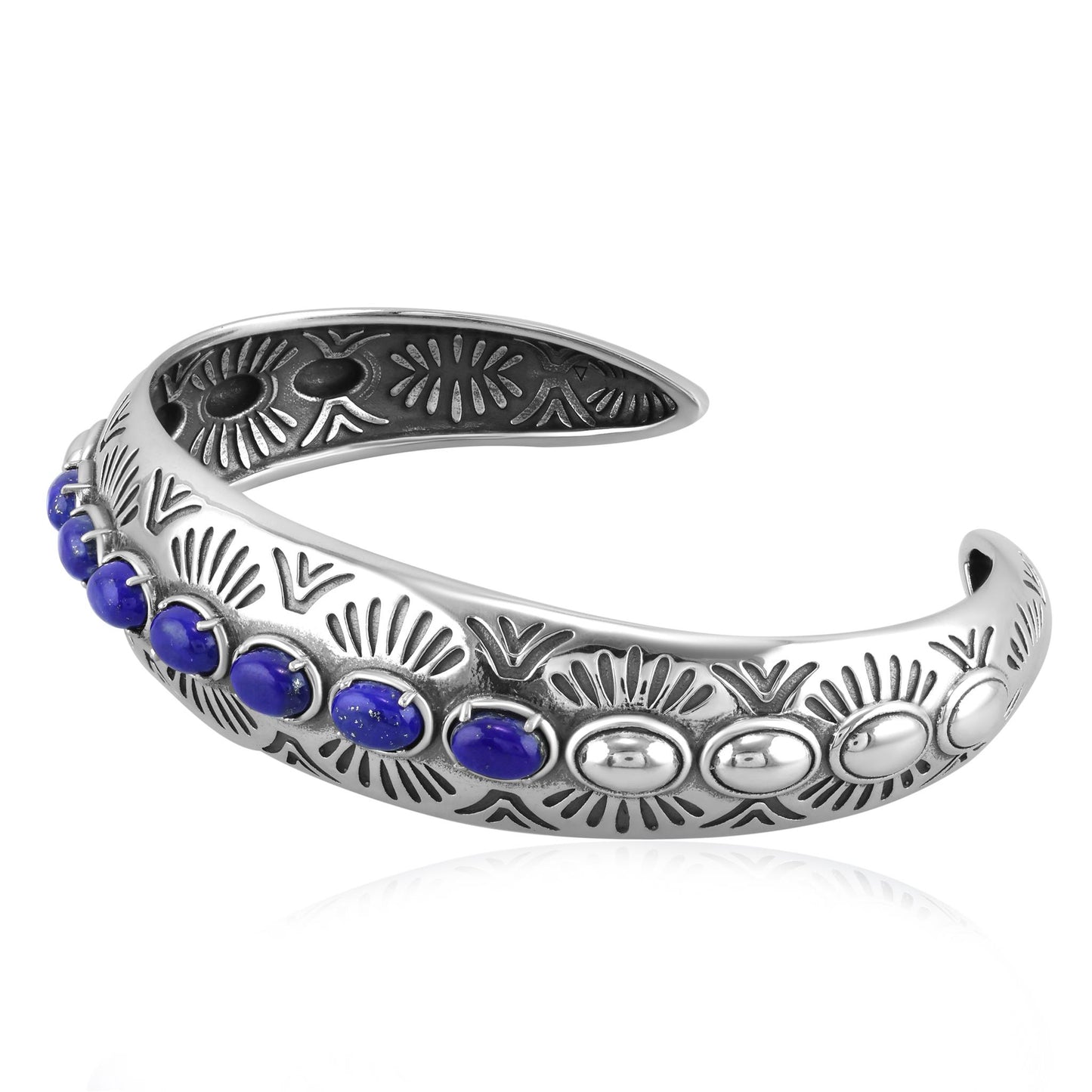 Sterling Silver Lapis Gemstone Textured Cuff Bracelet
