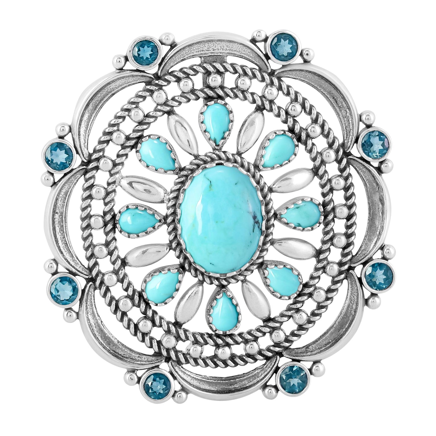 EXCLUSIVELY OURS! Sterling Silver Kingman Turquoise and London Blue Topaz Oval Statement Pendant Enhancer