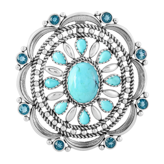 EXCLUSIVELY OURS! Sterling Silver Kingman Turquoise and London Blue Topaz Oval Statement Pendant Enhancer