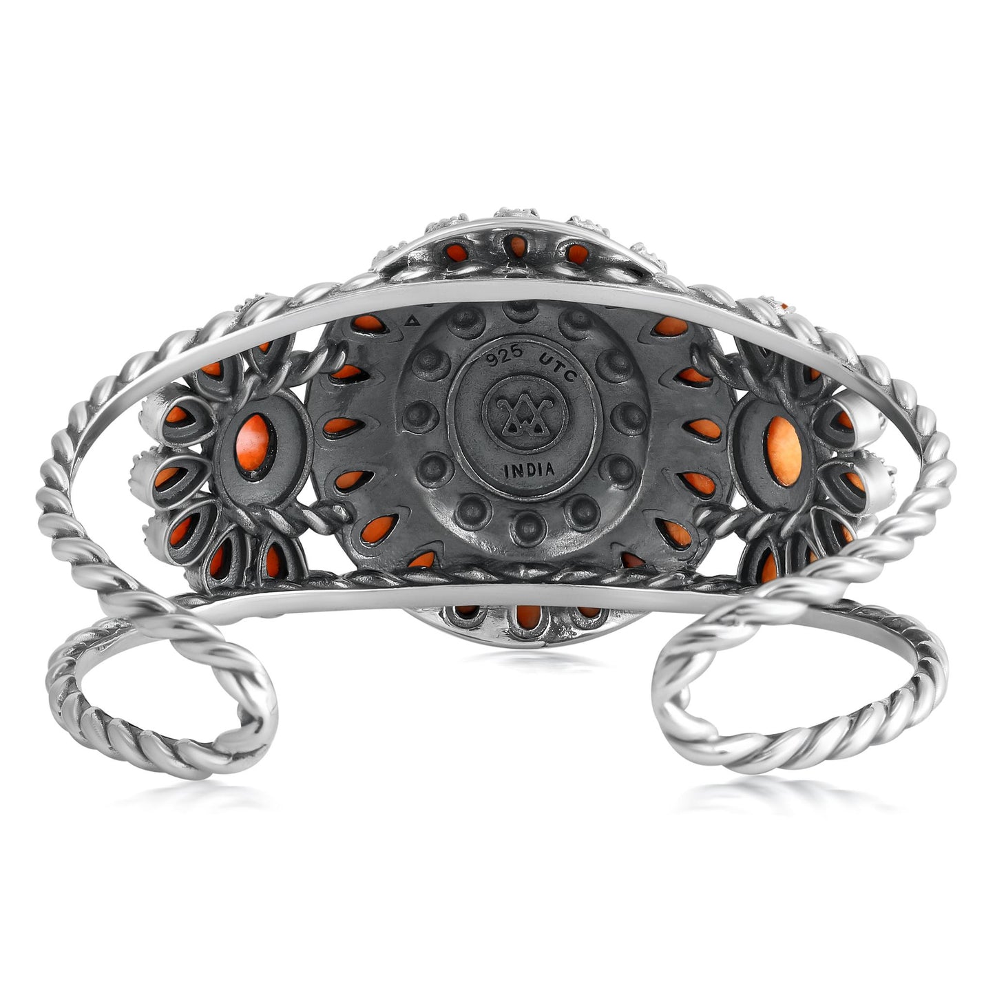 EXCLUSIVELY OURS! Sterling Silver Orange Spiny Oyster Bold Pear and Oval Cut Cuff Bracelet