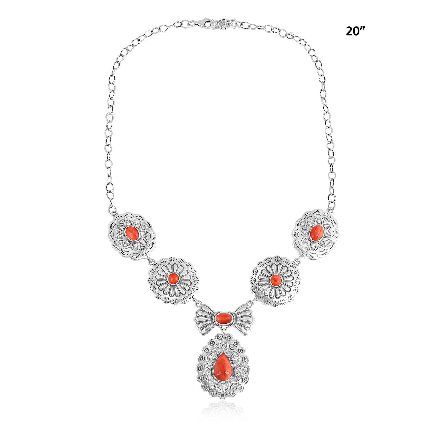 Sterling Silver Red Spiny Oyster Concha Statement Necklace
