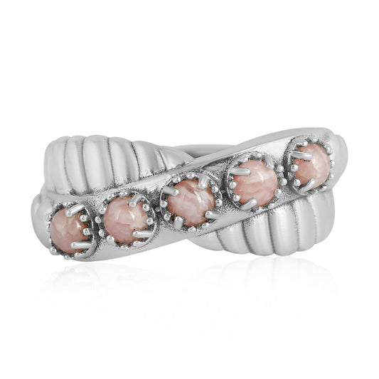 Sterling Silver Rhodochrosite Twist Band Ring