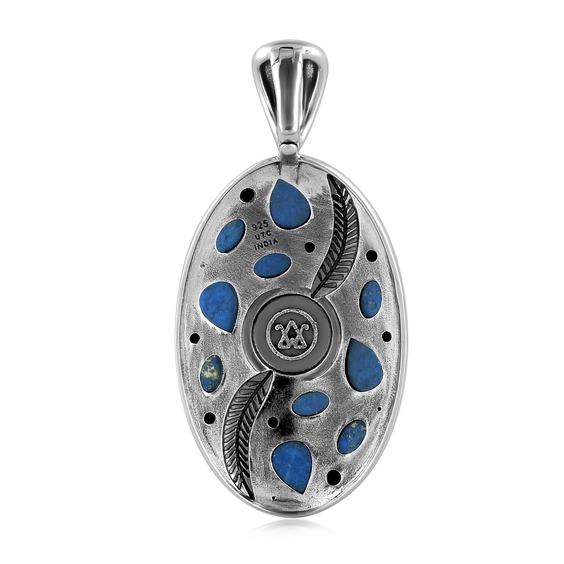 Sterling Silver Denim Lapis Oval Leaf Pendant Enhancer