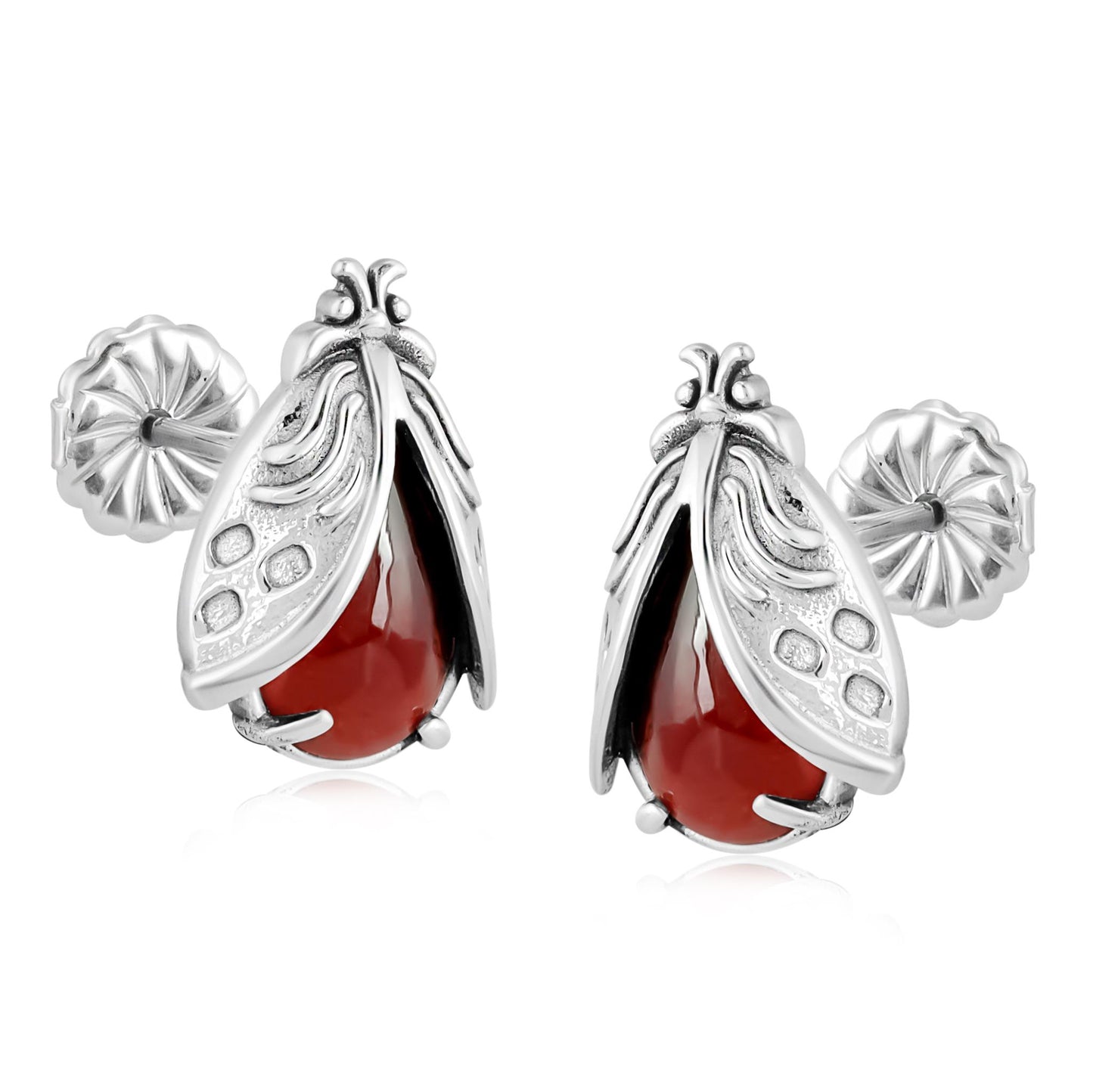 Sterling Silver Red Onyx Ladybug Stud Earrings