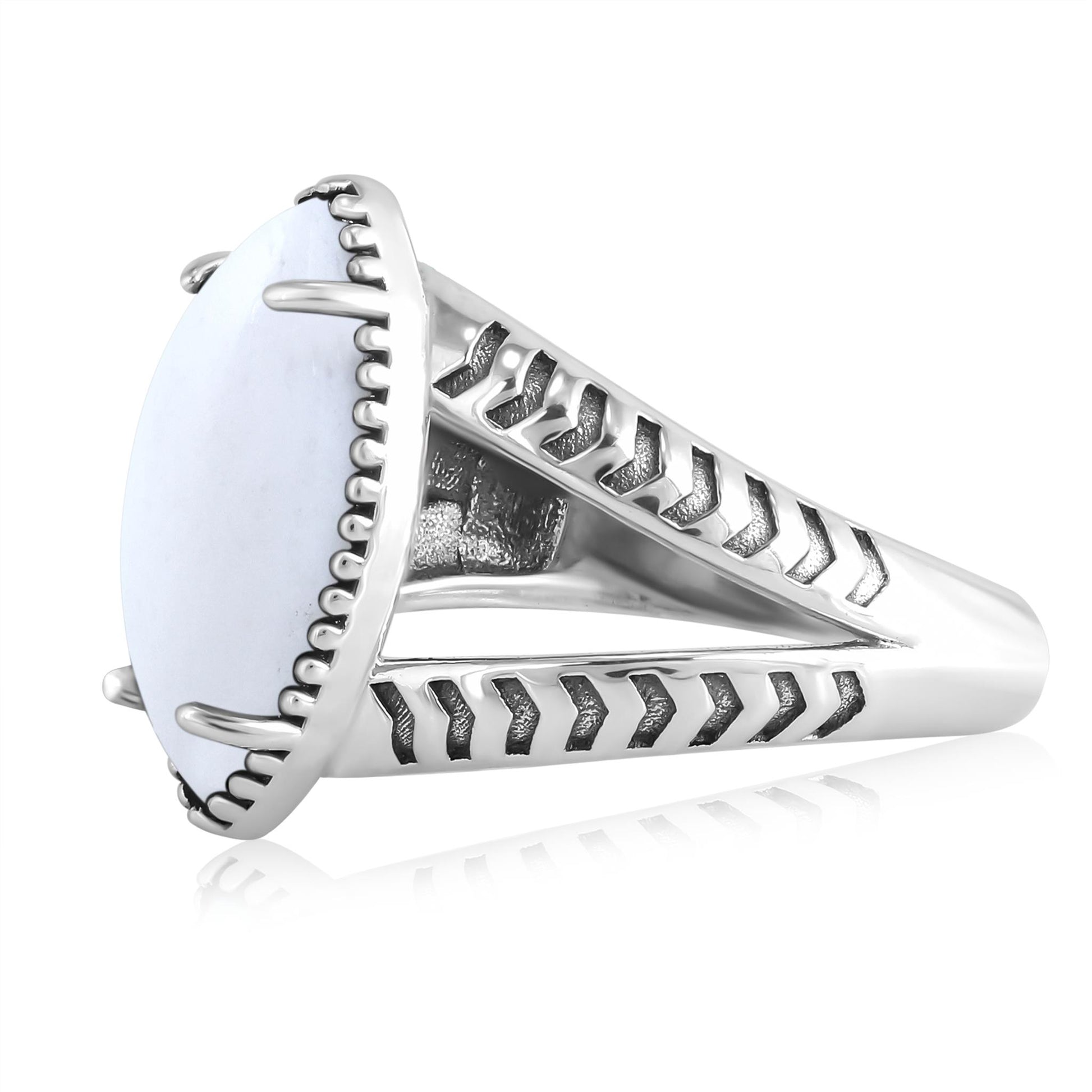 Sterling Silver White Agate Marquise Split Shank Ring