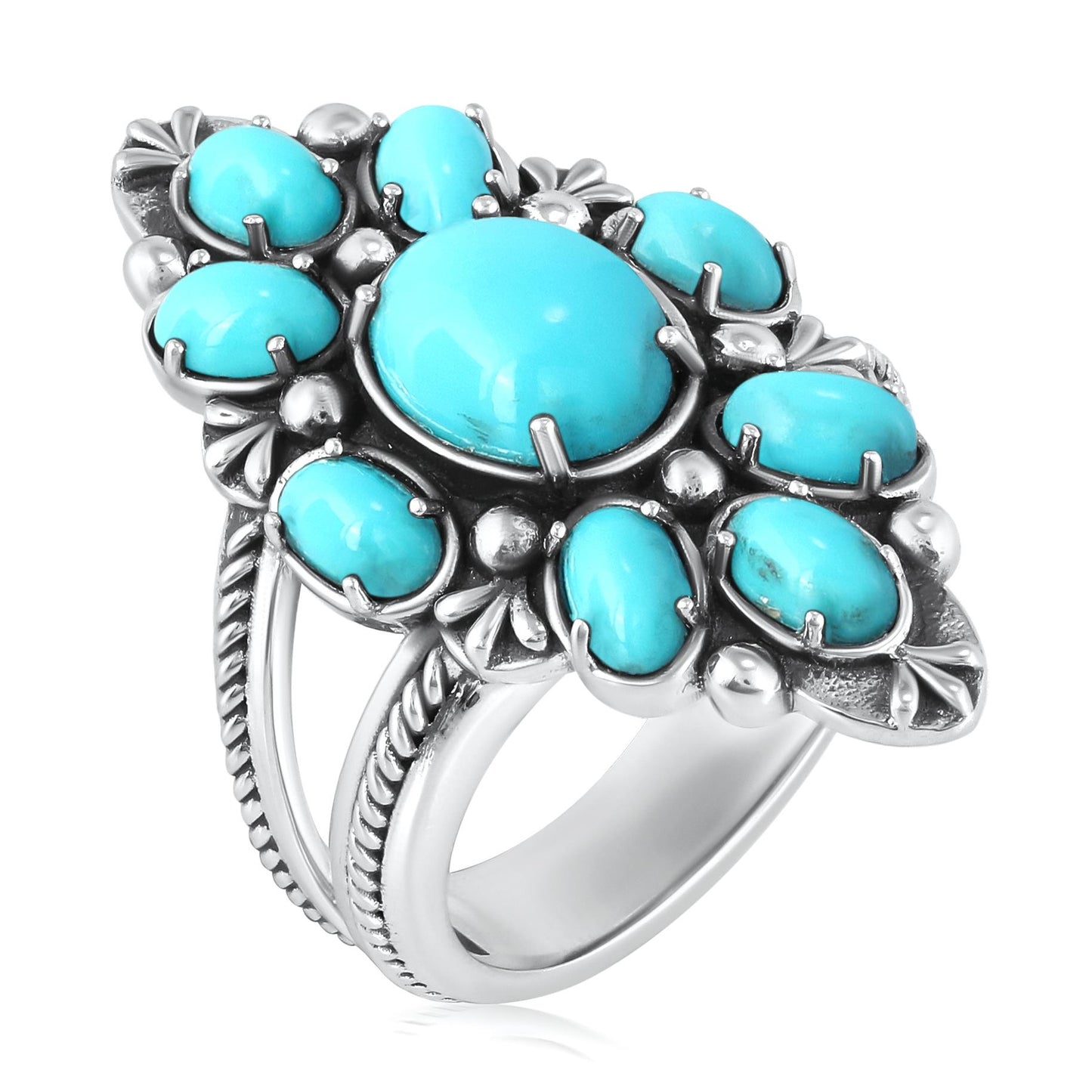 EXCLUSIVELY YOURS! Sterling Silver Sleeping Beauty Turquoise Santa Fe Cluster Ring