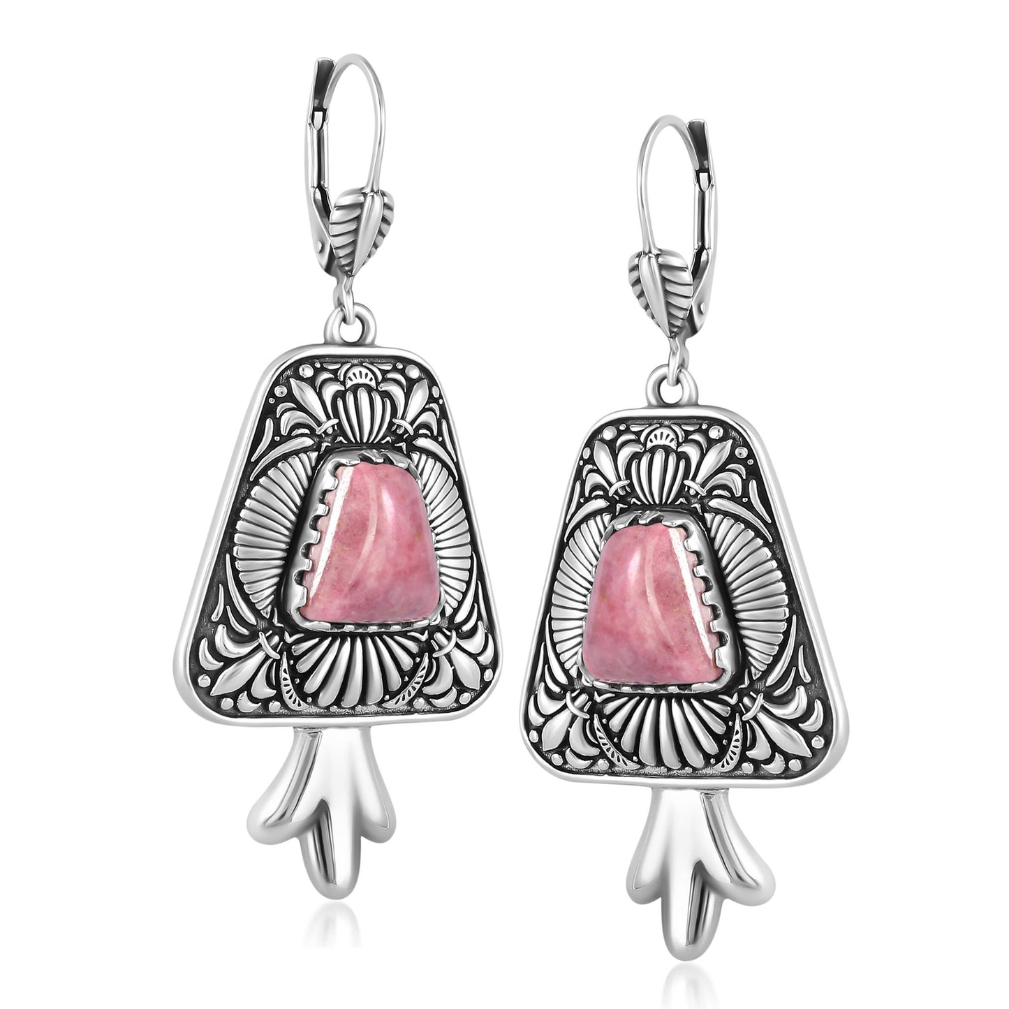 Sterling Silver Rhodonite Trapeziod Earrings