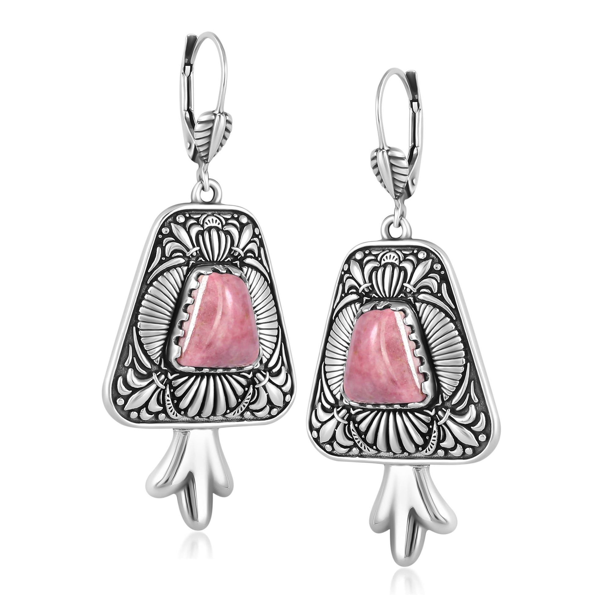 Sterling Silver Rhodonite Trapeziod Earrings