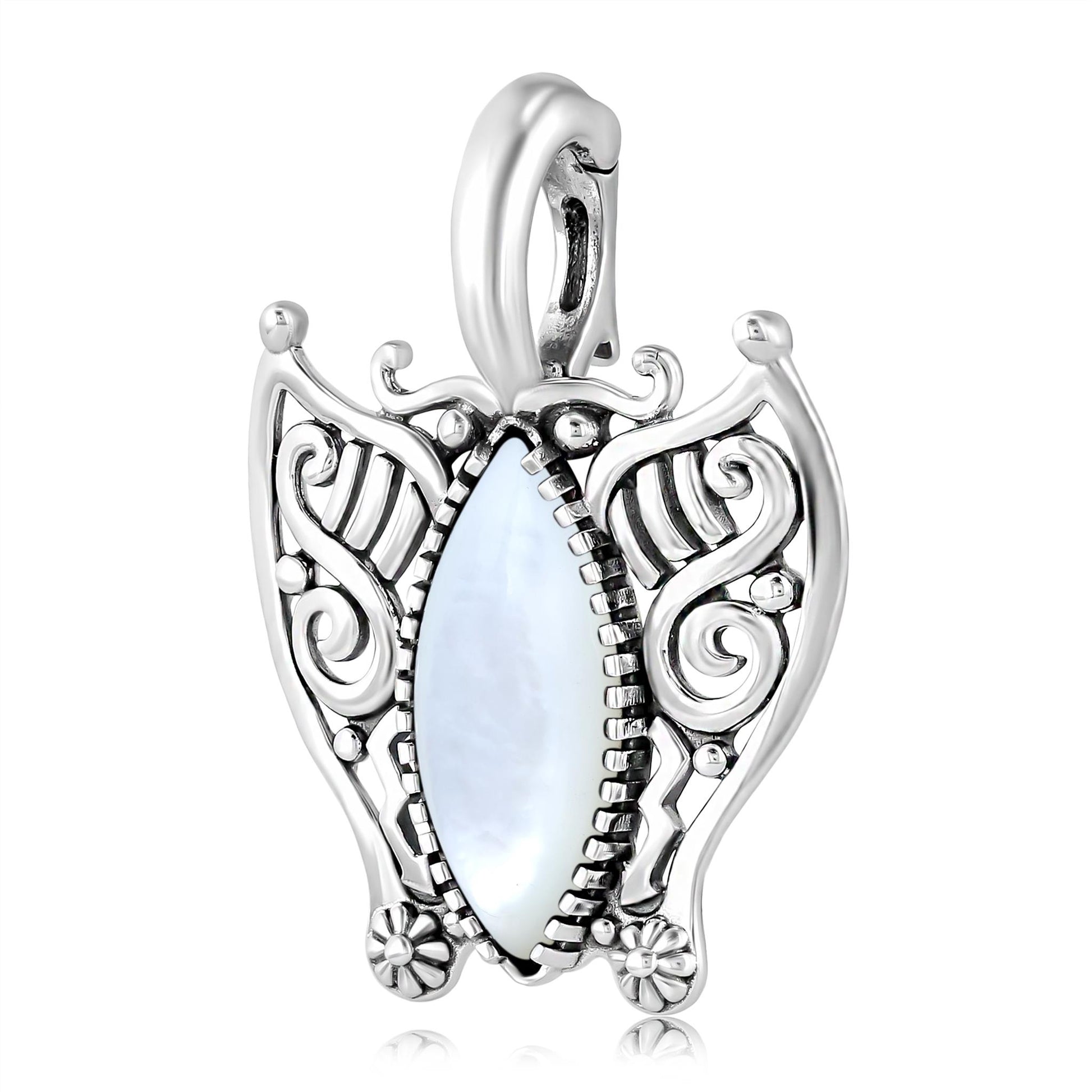 Sterling Silver White Mother of Pearl Butterfly Pendant Enhancer