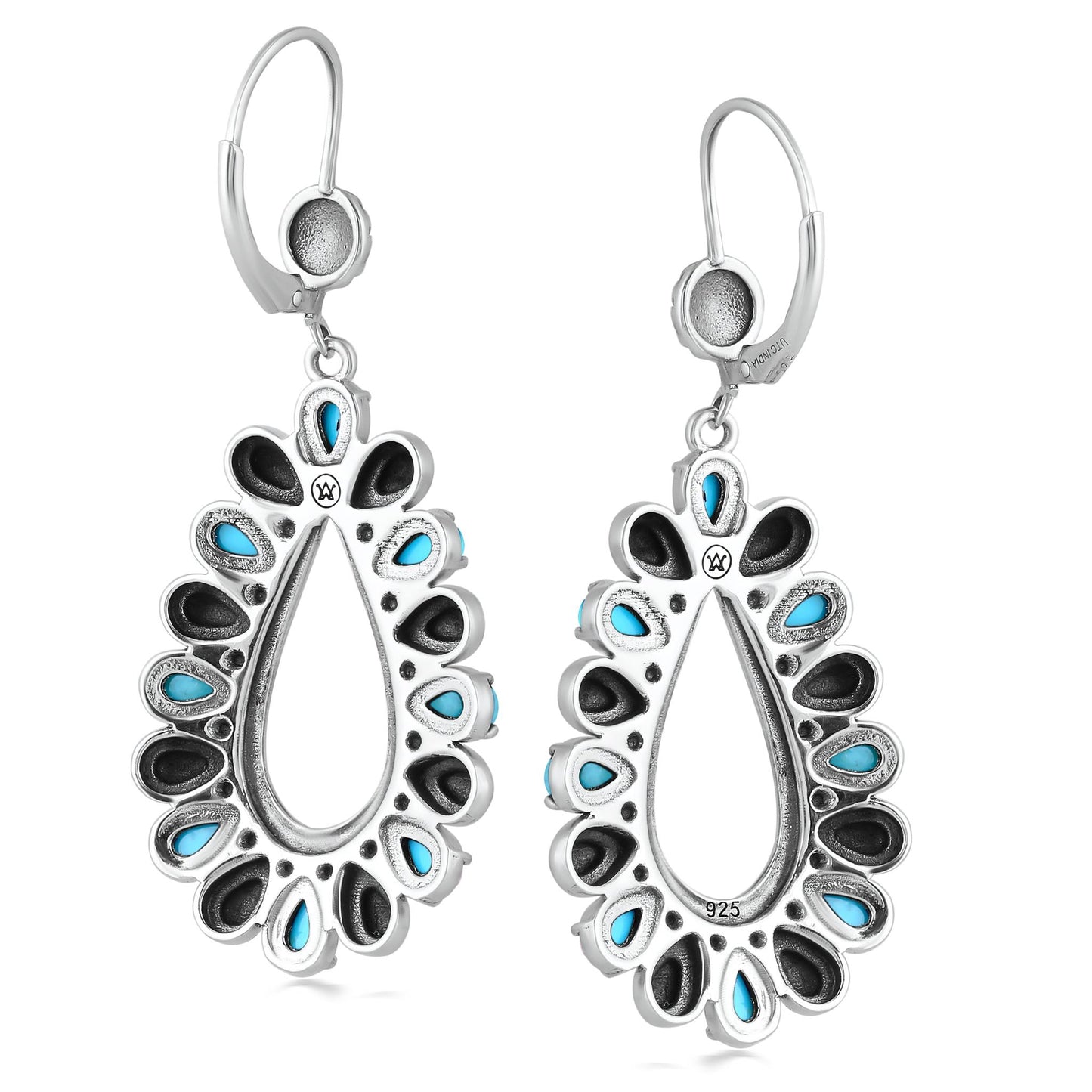 Sterling Silver Kingman Turquoise Open Teardrop Pear-Cut Dangle Earrings