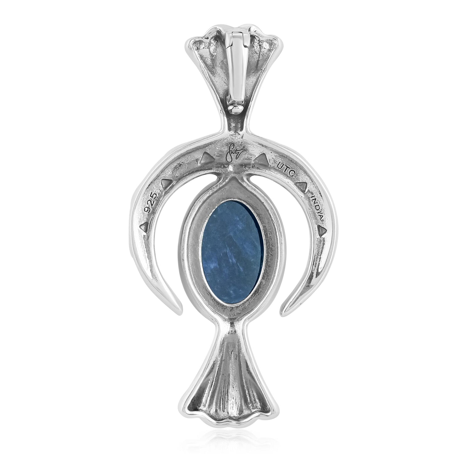 Sterling Silver Sodalite Fritz Casuse Squash Blossom Naja Crescent Moon Pendant Enhancer
