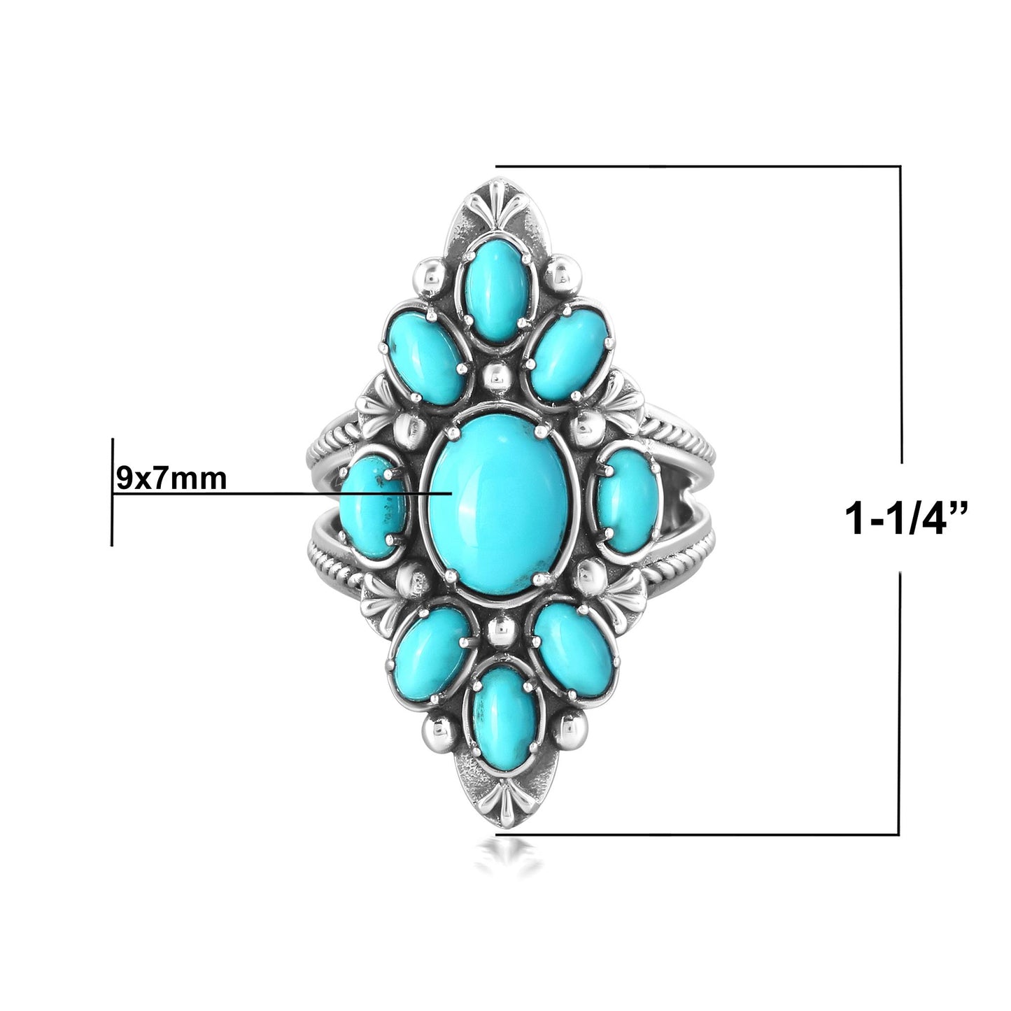 EXCLUSIVELY YOURS! Sterling Silver Sleeping Beauty Turquoise Santa Fe Cluster Ring