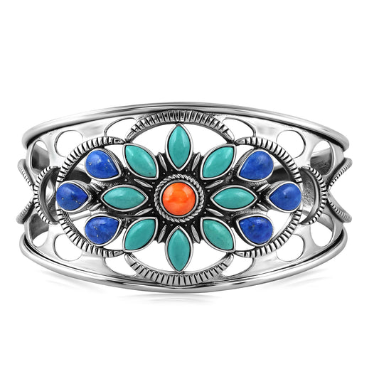 Sterling Silver Multi Gemstone Bold Cluster Cuff