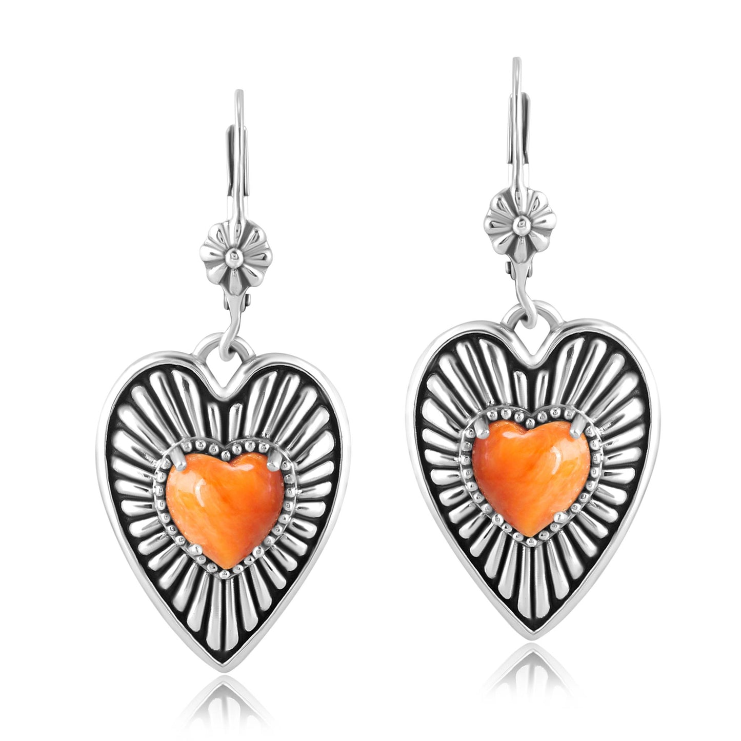 EXCLUSIVELY OURS! Sterling Silver Orange Spiny Oyster Bold Heart Earrings