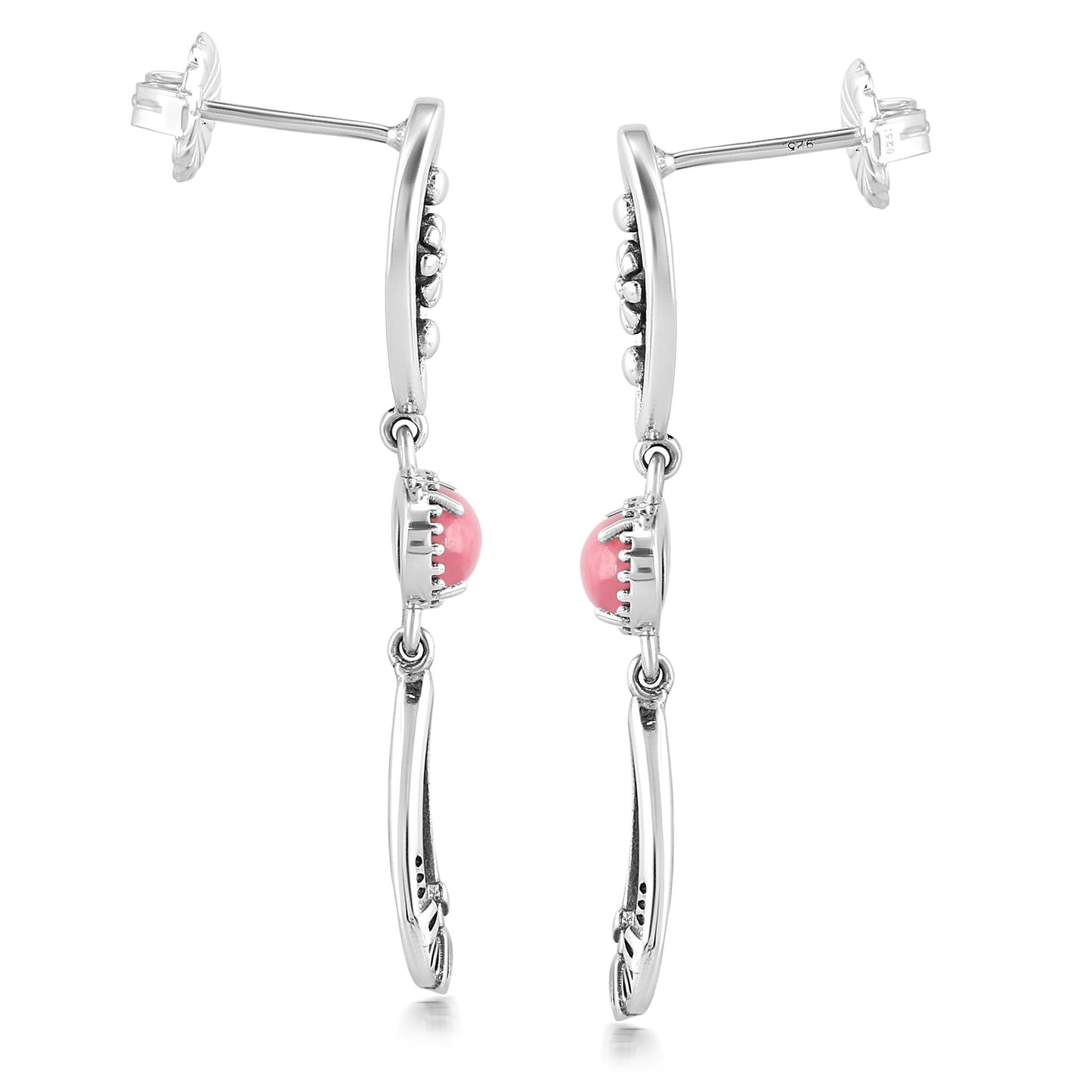 Sterling Silver Rhodonite Teardrop Double Loop Gemstone Earrings