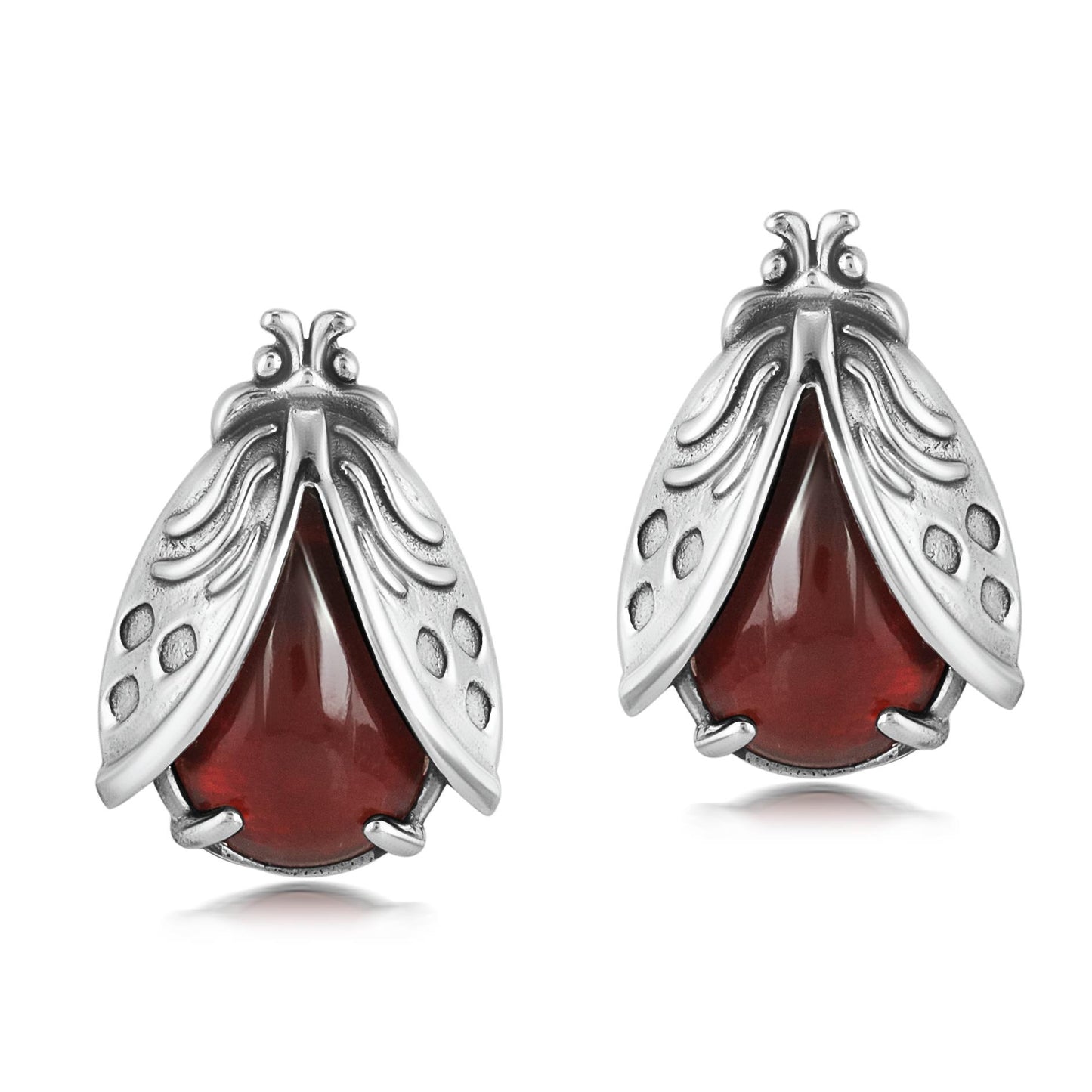 Sterling Silver Red Onyx Ladybug Stud Earrings