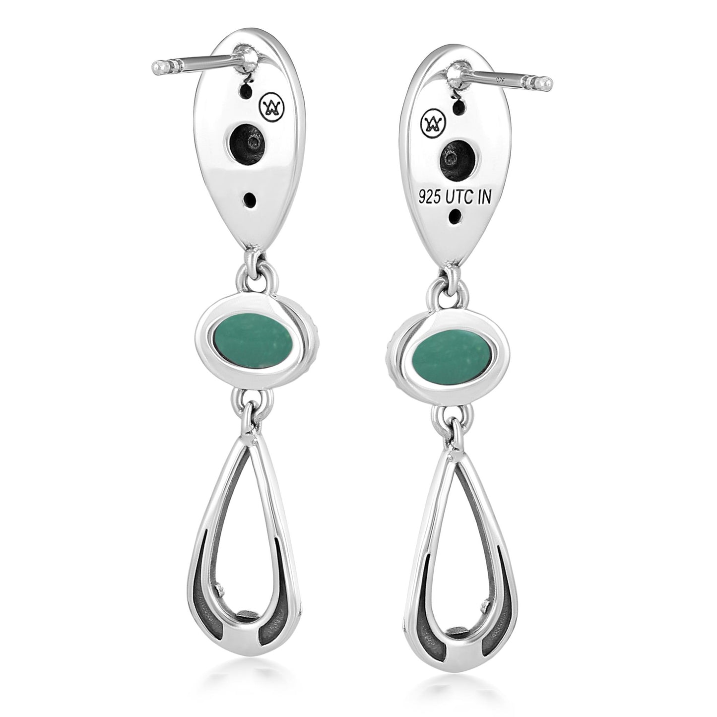 Sterling Silver Green Turqoise Teardrop Double Loop Gemstone Earrings