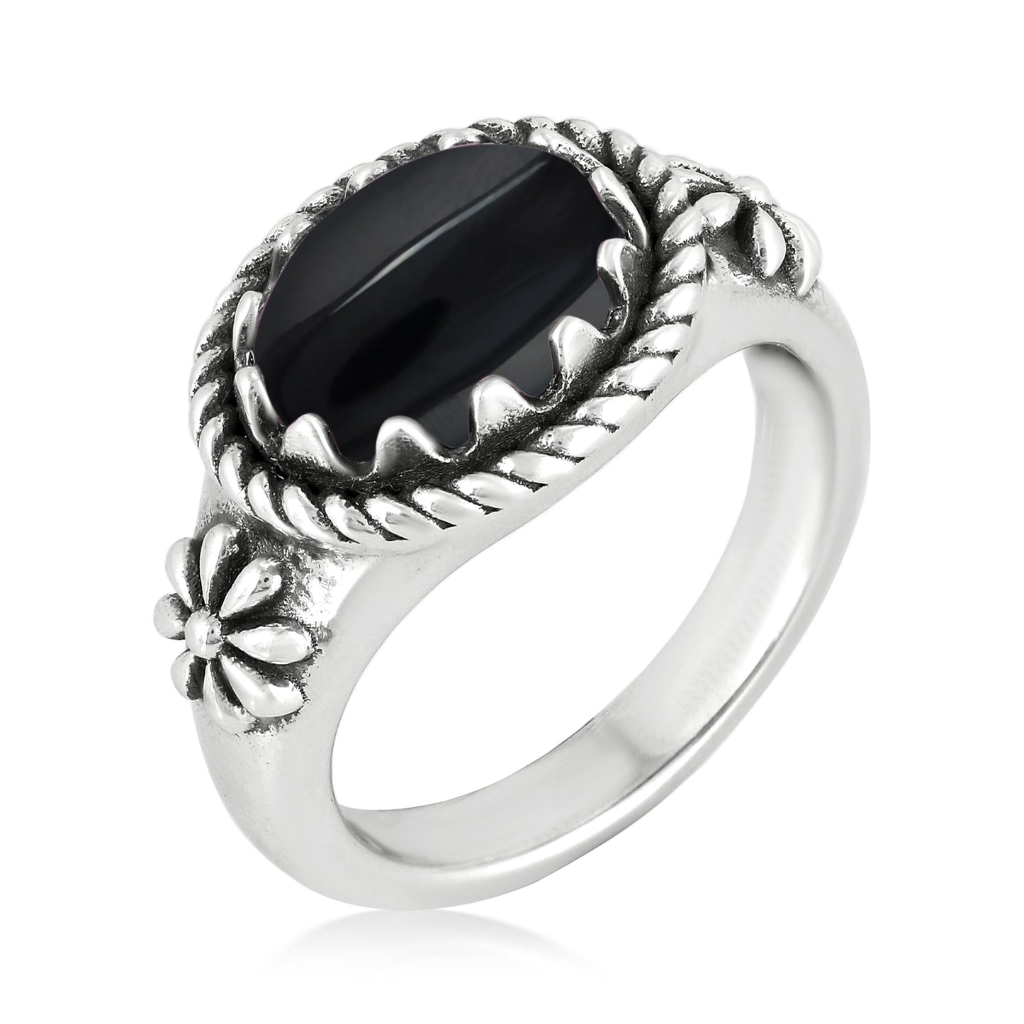 Sterling Silver Black Onyx East West Ring