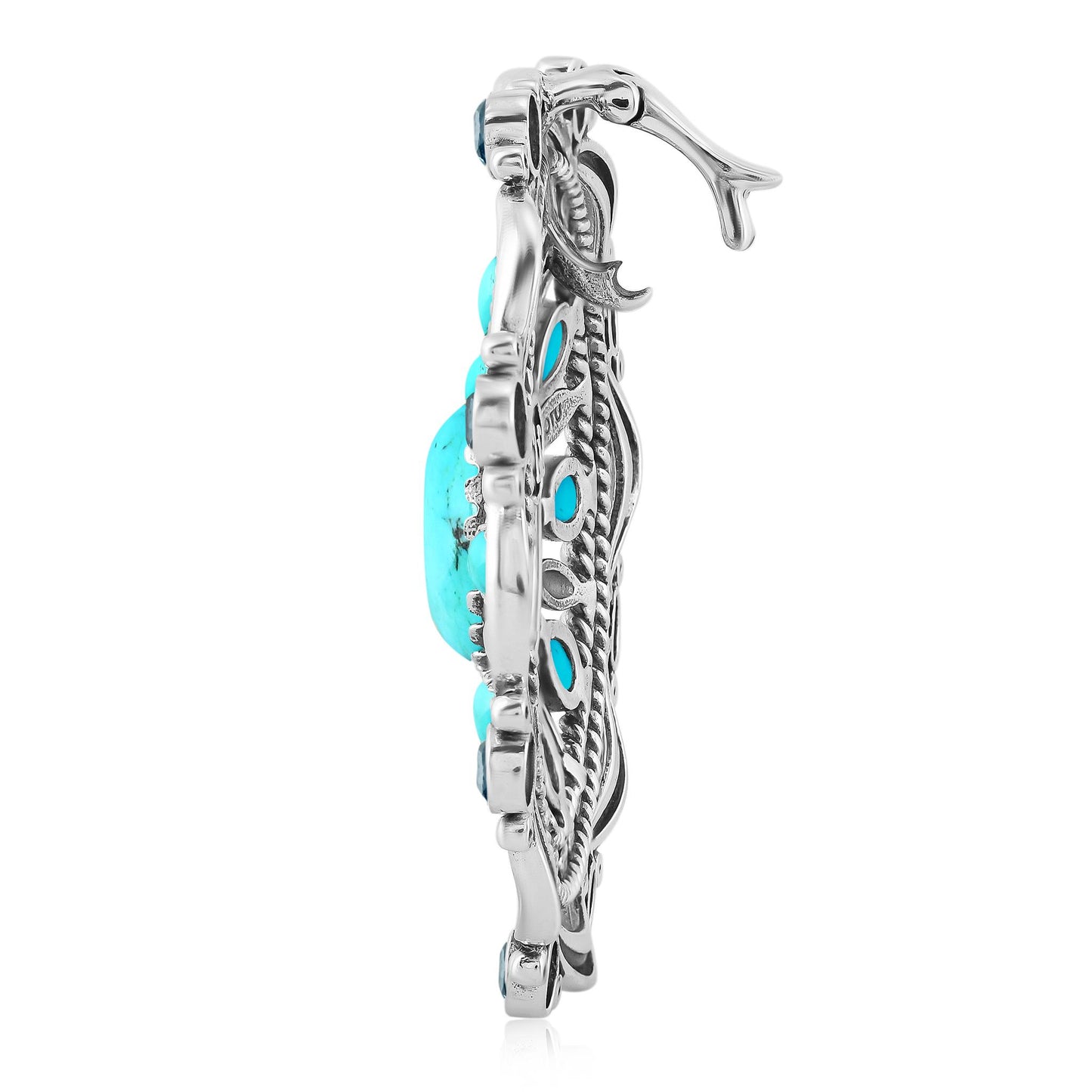EXCLUSIVELY OURS! Sterling Silver Kingman Turquoise and London Blue Topaz Oval Statement Pendant Enhancer
