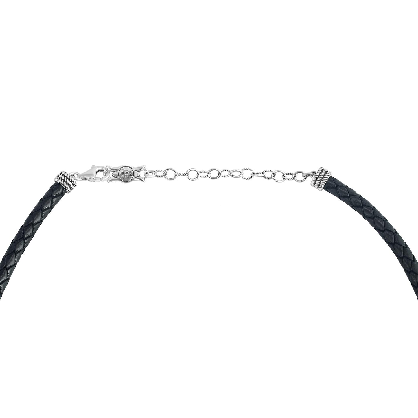 Sterling Silver Lapis Oval Pendant Black Leather Necklace