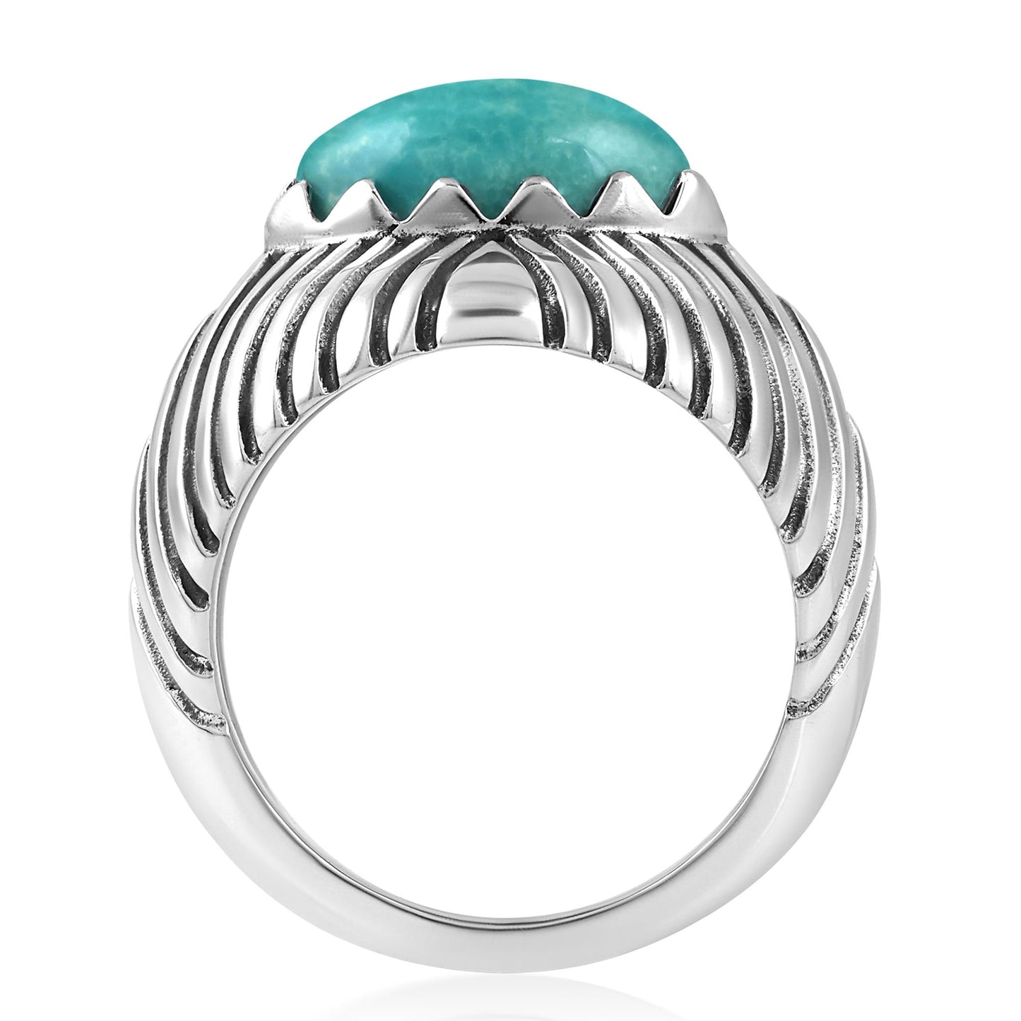 Sterling Silver Green Turquoise Marquise Gemstone Ribbed Ring