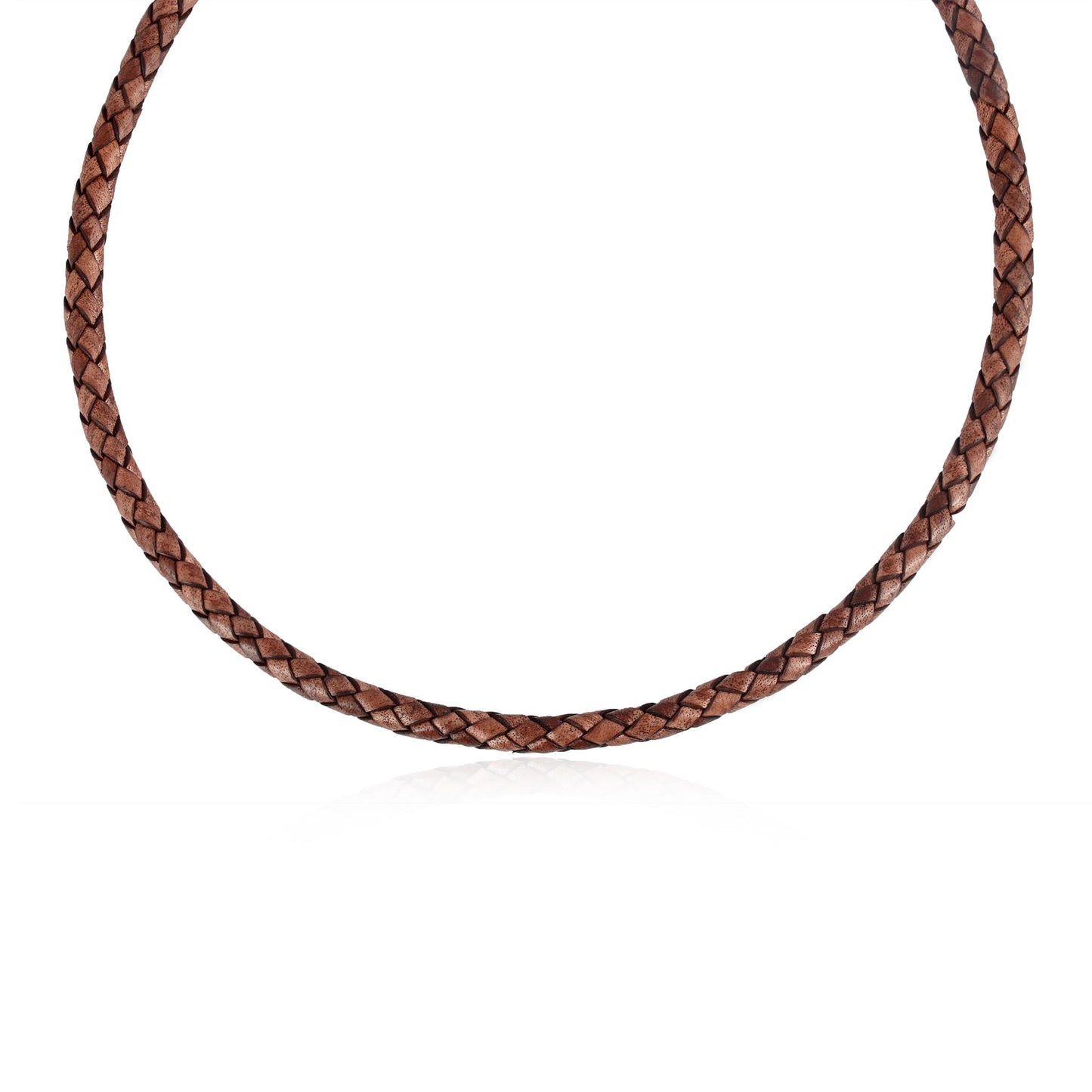 Sterling Silver Braided Antique Brown Leather Toggle Necklace