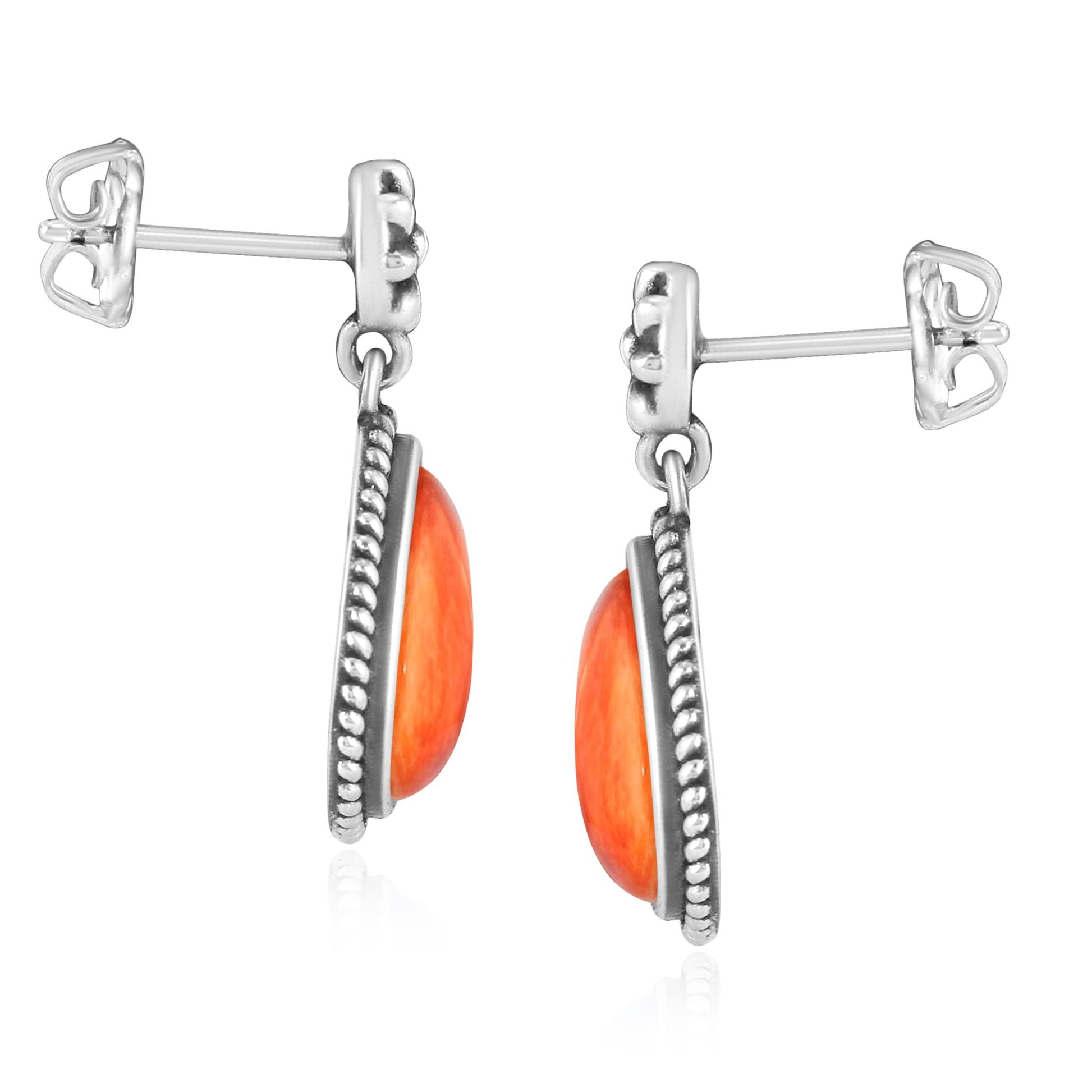 Sterling Silver Orange Spiny Oyster Trillion Cut Post Earrings