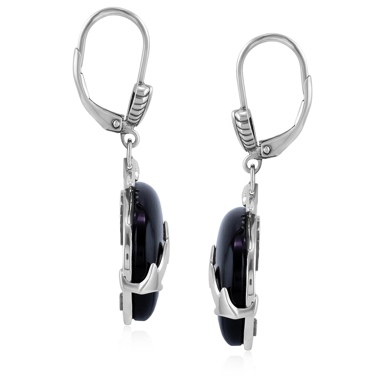 Sterling Silver Black Onyx Bear Lever Back Earrings