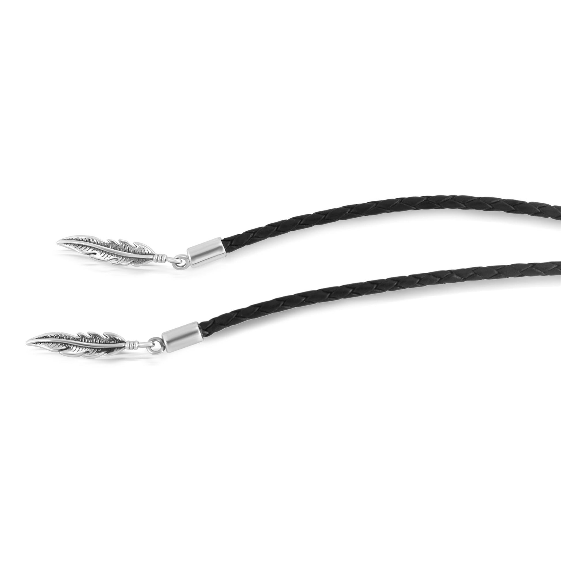 Sterling Silver Green Turquoise Leather Concha Bolo Necklace