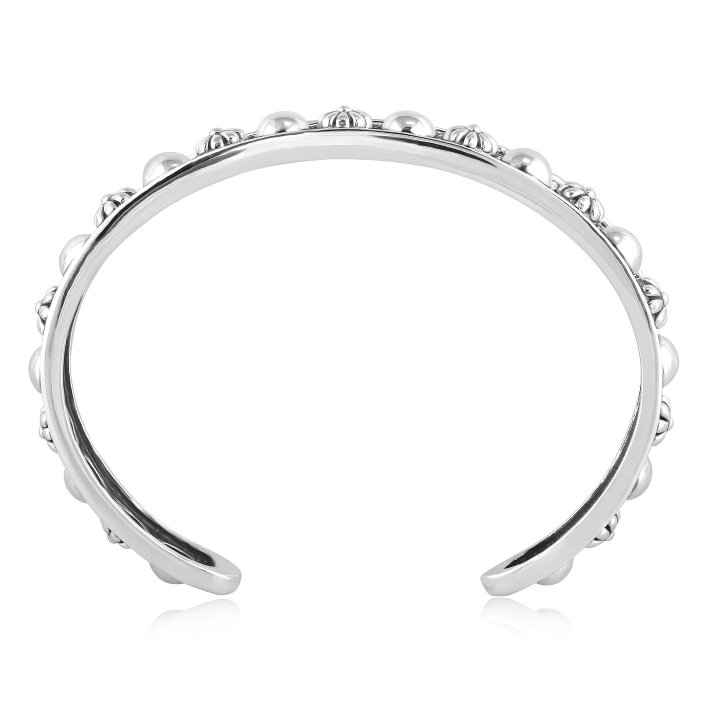 Sterling Silver Concha Flower and Bead Narrow Cuff Bracelet